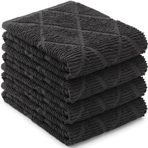 DecorRack 100% Cotton Jacquard Kitchen Towels 16x27 in, Gray (4 Pack)