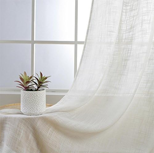 MIUCO Semi Sheer Curtains Poly Linen Textured Solid Grommet Curtains