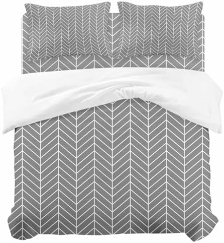 Grey Geometric Duvet Cover Set, Modern Pure Color Abstract Striped