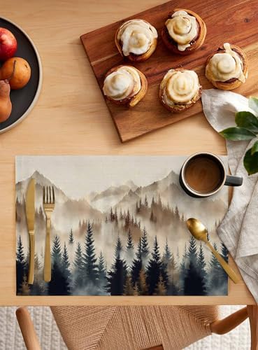Placemats Set of 8, Tan Forest Woven Placemat, Linen Place Mats for
