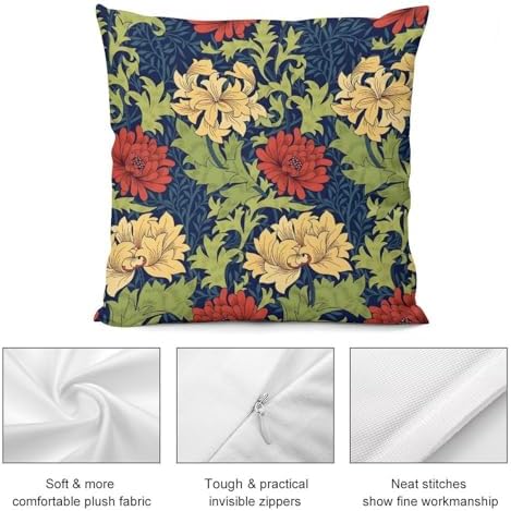 Boho William Morris Pillow Covers 18x18 Inch Set of 2, Red Yellow