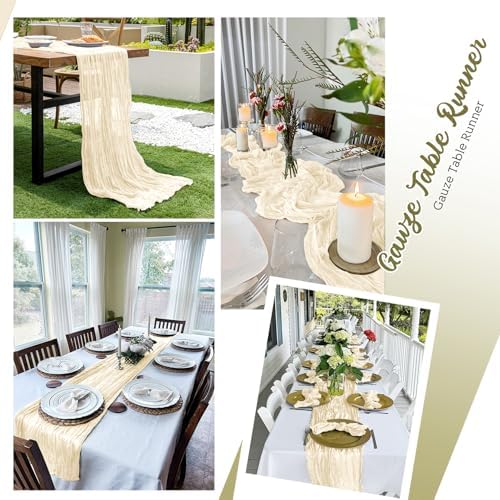 8 Pack Ivory Cheesecloth Table Runners 20x120 Inch Gauze Table Runner