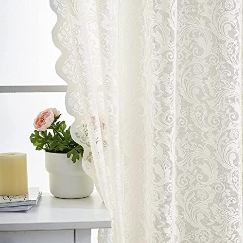 ALIGOGO Cream Lace Sheer Curtains 108 Inches Long 2 Panels Luxury Semi