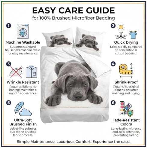 King Duvet Cover Set Soft Microfiber Animals Great Dane