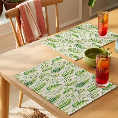 Placemats Set of 8, Spring Leavse Woven Placemat, Linen Place Mats for