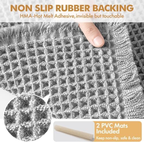 MIULEE Set of 2 Waffle Bathroom Rugs Boho Bath Mat Light Grey 17x24