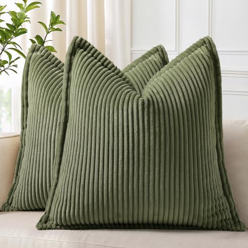 decorUhome Fall Corduroy Olive Green Throw Pillow Covers 22x22 Set of