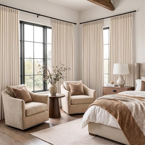 Linen Pinch Pleat Curtains, Neutral, 102 Inches Long