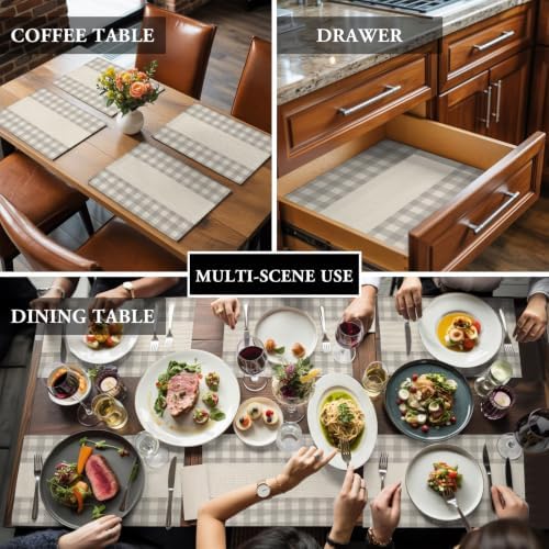 Retro Grey Placemats Set of 8, Cotton Linen Fabric Place Mats