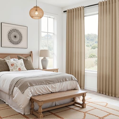 Joywell Linen Curtains 96 Inches Long for Living Room Sand