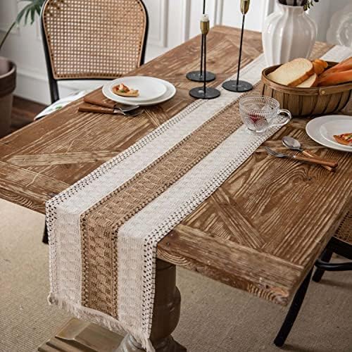 Braided Farmhouse Table Runner (Beige 12x108 inch)