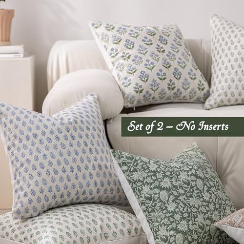 DWR Floral Throw Pillow Covers 18x18 Set of 2, Block Print Decorative