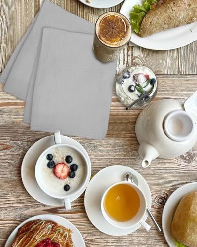 PIEPLE Grey Kitchen Dish Towels for Drying Dishes Set of 4, Waffle