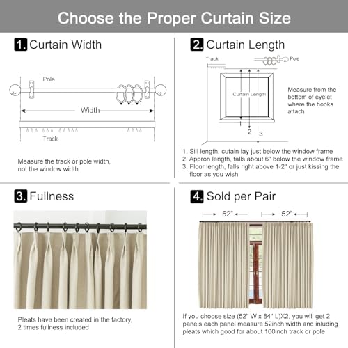 Beige Blackout Window Curtains 108 inches Long, Double Pleated Faux