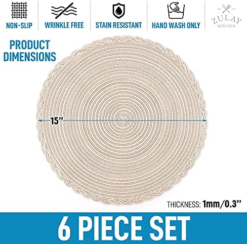 Zulay Kitchen 15 Inch Round Placemats for Dining Table Set of 6