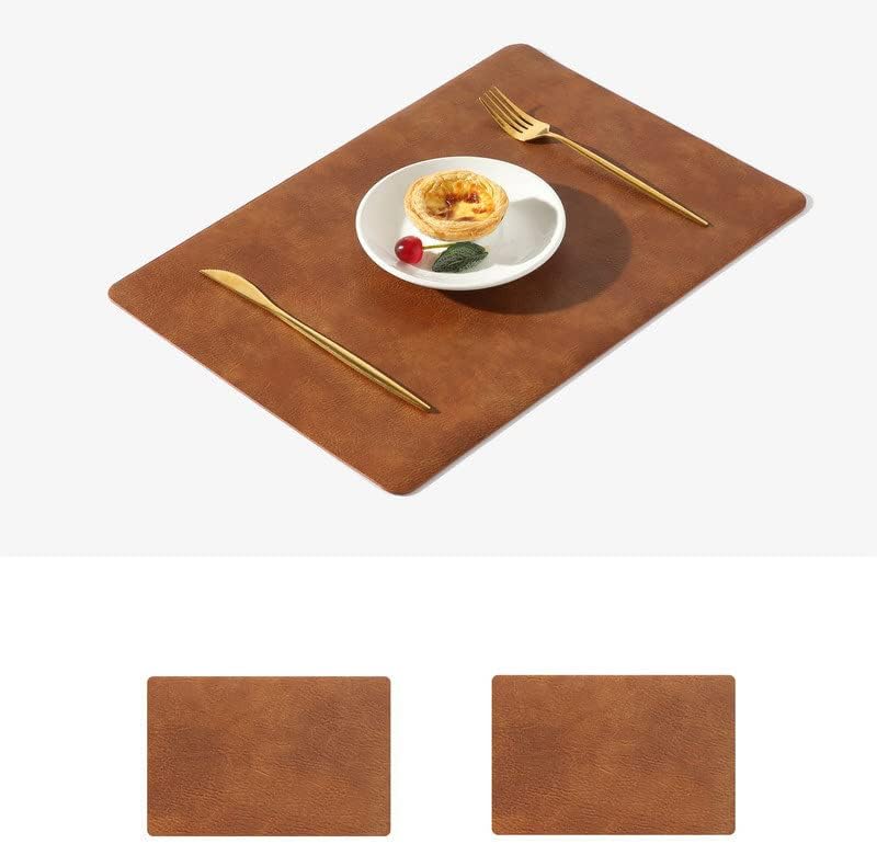 Leather Washable Placemats, Brown Thick Faux Leather Heat Resistant