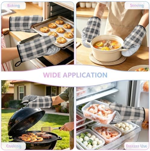 Netural Plaid Gray Non-Slip Oven Mitts Set Heat Resistant Kitchen