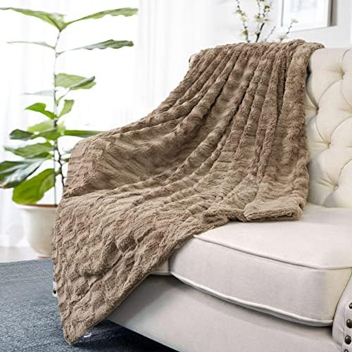 Home Soft Things Brown Saga Double Sided Faux Fur Throw, 50" x 60"