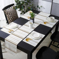 Retro Lines Table Runner and Placemats Set of 6 Farmhouse Beige Varied