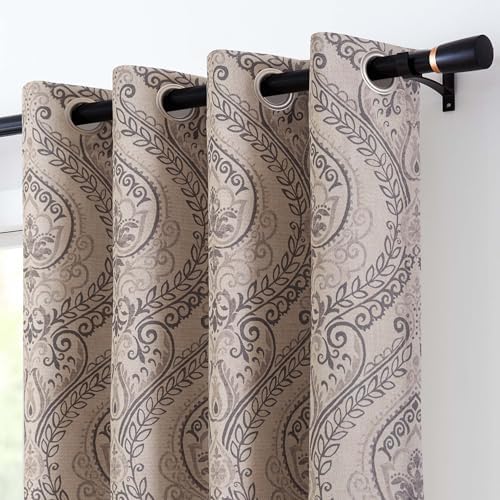 Vangao Grey Paisley Linen Textured Curtains 63 in Vintage Grommet 2