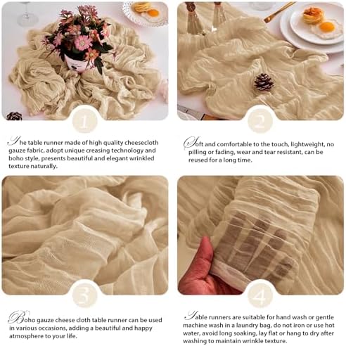 10 Pack Beige Table Runner 21x120 Inch Beige Cheesecloth Table Runner