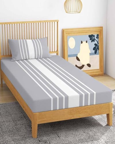 3 Piece Twin XL Sheet Set Light Grey Striped Sheets Set for Twin XL
