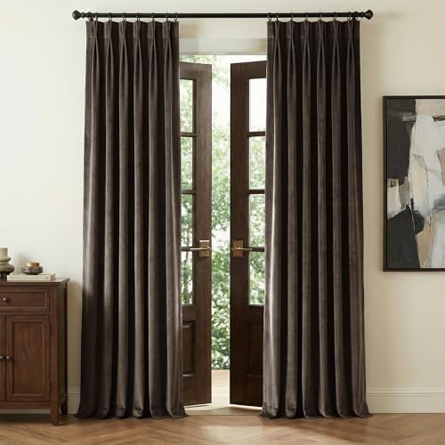 NICETOWN Velvet Pinch Pleated Back Tab Blackout Curtains 96 Inch Long