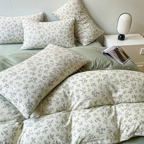 Queen Size Duvet Cover Set, Floral Knitted Cotton Bedding Comforter