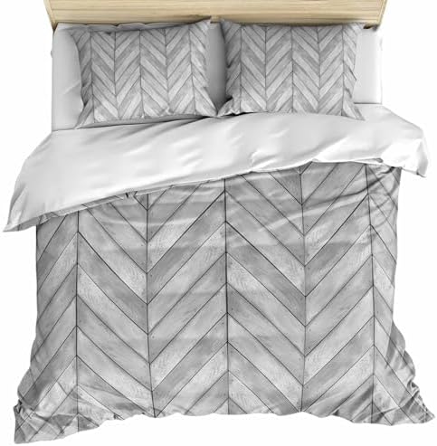 Gray Wood Grain Bedding 3 Piece Duvet Cover Set Queen Size, Retro