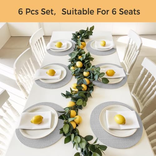 Vintage Grey 15 Inch Round Placemats Set of 6, Country Rustic