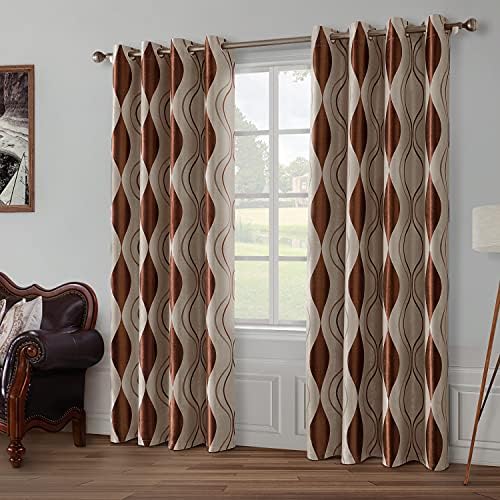 HOMEIDEAS Wave Room Darkening Curtains 52 X 96 Inch Length Brown and