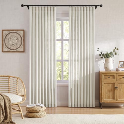 DUALIFE Natural Pinch Pleated Linen Sheer Curtains 2 Panels Set 42x120