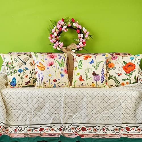 ONWAY Spring Summer Outdoor Waterproof Pillow Covers Set of 4 Floral