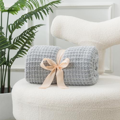 Waffle Throw Blanket, Soft Plush, 60x80 in, Light Grey