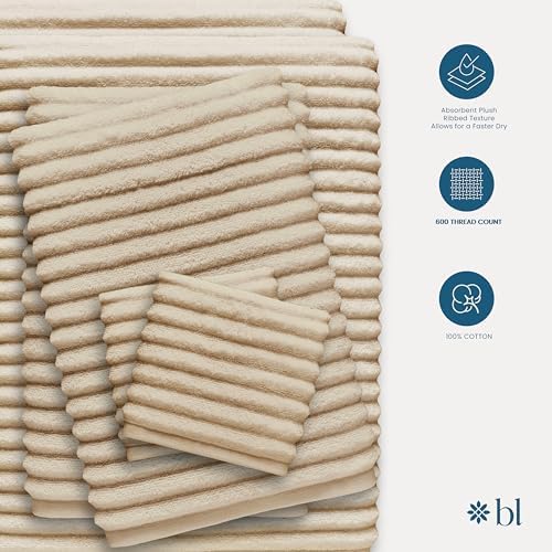 Blue Loom Ribbed Bath Towels Set, 100% Cotton 600 GSM, Soft Absorbent