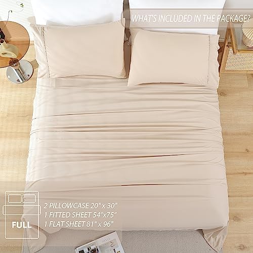 Full Size Sheet Set, 4 Piece Soft Bed Sheets, Deep Pockets
