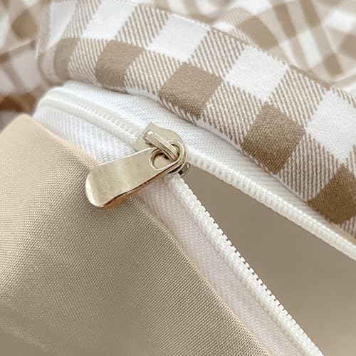 Nayoroom Gingham Duvet Cover Set King Brown Tan Plaid Checkered