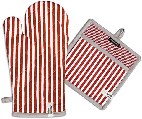 AMOUR INFINI Striped Pot Holders and Oven Mitts Heat Resistant Non