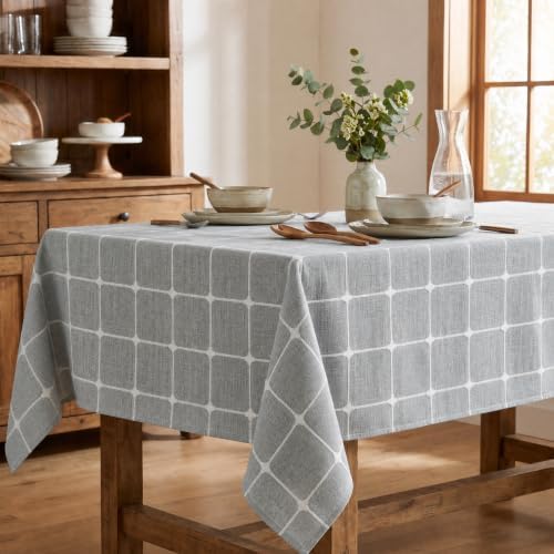 Horaldaily Rustic Plaid Table Cloth, Gray, 60×120 Inch Rectangular