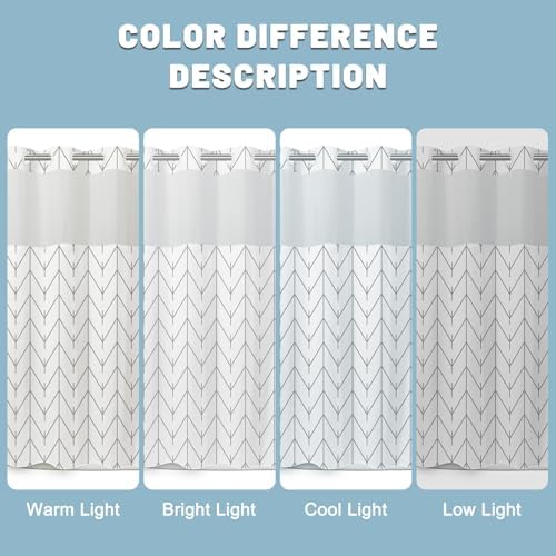 LXBNI Herringbone Ringless Shower Curtain with Liner, Grey White 71 x