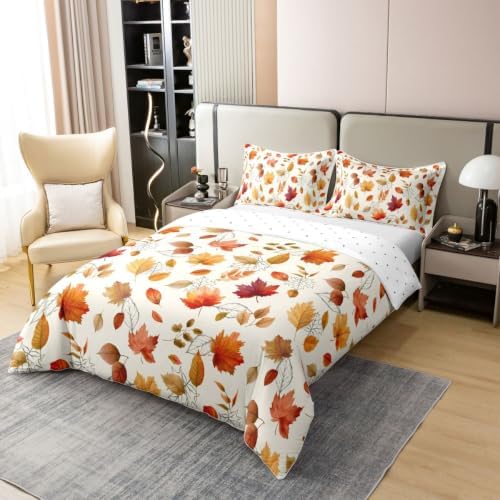 Manfei Maple Leaves Girls Bedding Set Twin Size 100% Cotton, Autumn