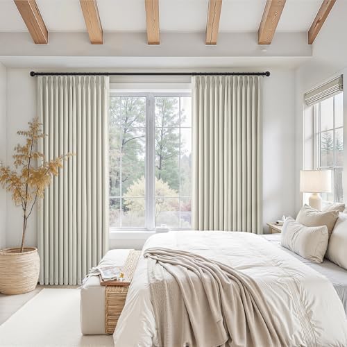Topfinel Full Black Out Grey Beige Pinch Pleated Curtains 84 Inch 2