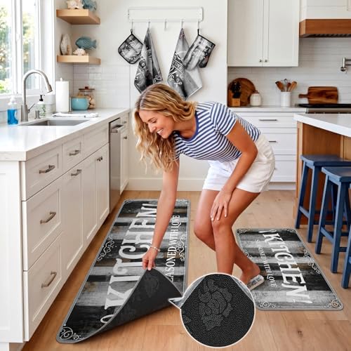 Fourluoo 10 Pcs Gray Kitchen Decor Set Pot Holders Oven Mitts Towels