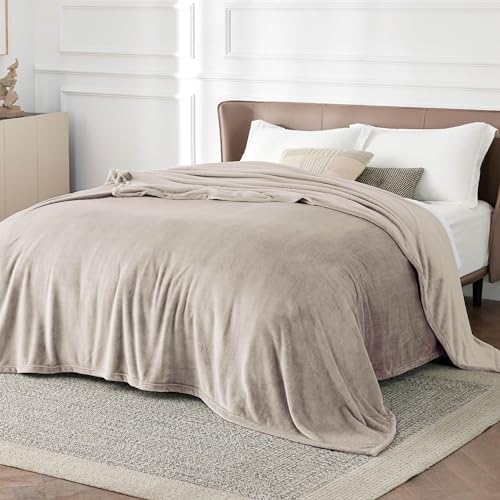 Bedsure Fleece King Size Blankets for Bed Oxford Tan&King Size Blanket