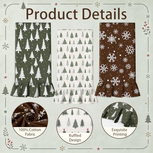 Fanfanwin 3 Pcs Christmas Kitchen Towels Set, 100% Cotton Ruffled 17"