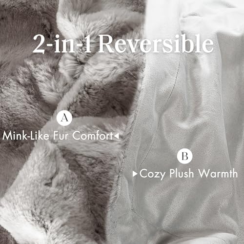 Madison Park Zuri Reversible Faux Fur Bed Blanket, 108 x 90, Grey