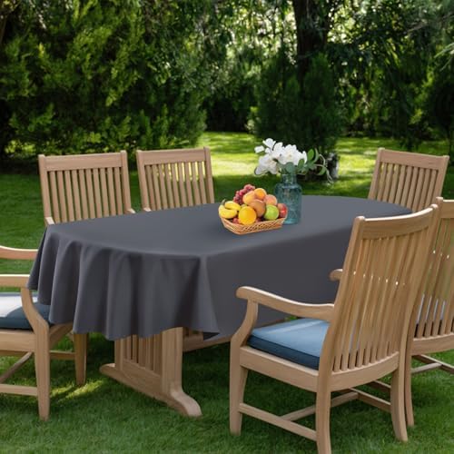 NEWISHER Oval Gray Tablecloth 60 x 120 inch, Polyester Oval Table