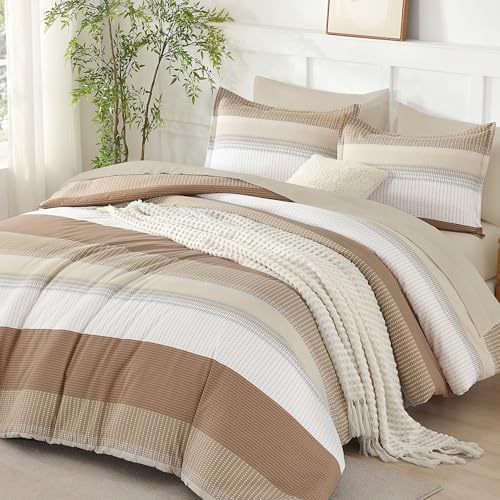 Andency Queen Comforter Set, Taupe, 7 Pieces