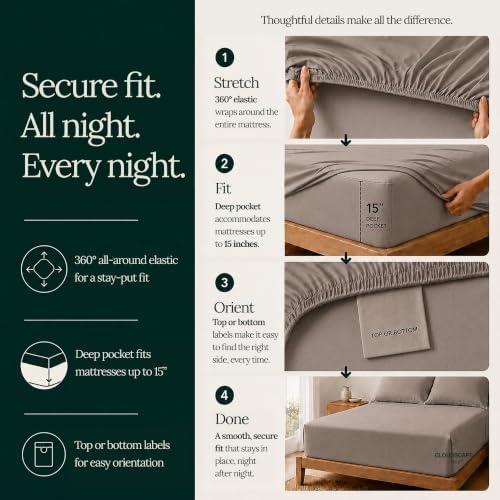 Cloud Scape Full Bed Sheets 100% Egyptian Cotton Sateen - Taupe
