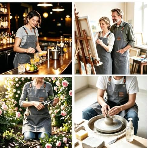 Canvas Tool Apron, Heavy Duty Multi-Pocket, Crossback Adjustable